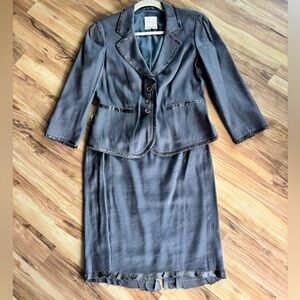 Rebecca Taylor Grey Linen Skirt Suit